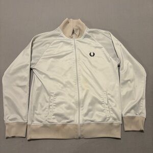 Fred Perry Track Suit Jacket White Casual Outdoor Fall Workout Gym Size Large
